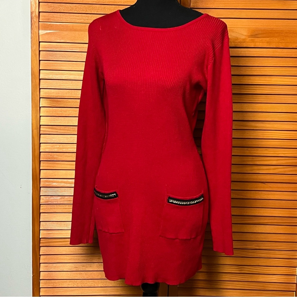 AB Studio Red Long Sleeves Sweater Dress Size Medium